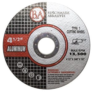 benchmark abrasives 4-1/2" type 1 aluminum cutting wheel 0.040" thick 7/8"arbor, metal cutting grinding wheel, angle grinding cutting wheel max. rpm 13300-25 pack
