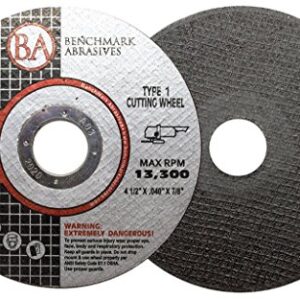 Benchmark Abrasives 4-1/2" Type 1 Aluminum Cutting Wheel 0.040" Thick 7/8"Arbor, Metal Cutting Grinding Wheel, Angle Grinding Cutting Wheel Max. RPM 13300-25 Pack