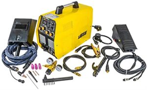 jegs tig & mma 200 | 120v or 220v power | duty cycle: 60% @ 180a @ 230v | includes foot pedal, tig welding torch, arc welding electrode holder, ground clamp, & regulator | simple controls & operation