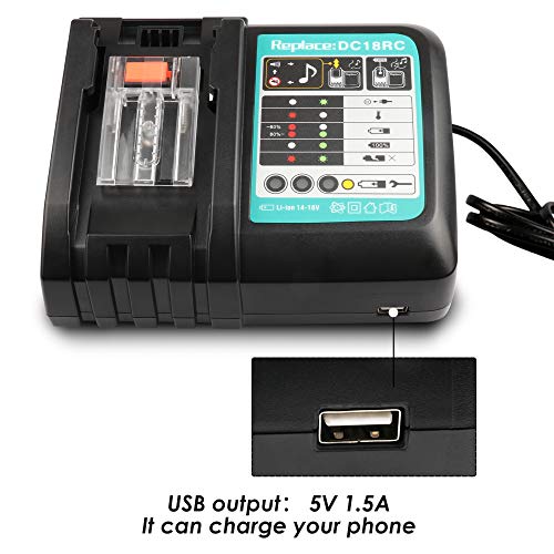 Batteriol DC18RC 18V Battery Charger with Power Indicator, Fit for 14.4V - 18V Lithium-ion LXT Battery BL1815 BL1830 BL1850B BL1860 BL1840 BL1430