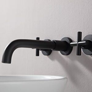 SITGES Matte Black Bathroom Faucet, Double Handle Wall Mount Bathroom Sink Faucet and Rough in Valve Included (Matte Black)