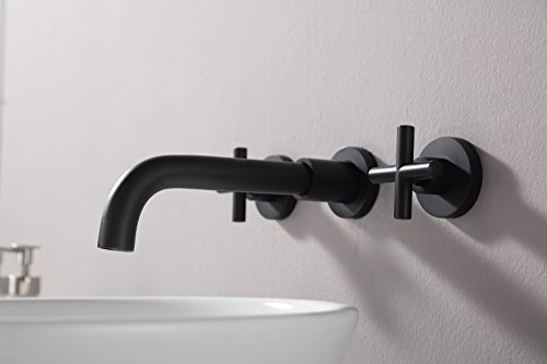 SITGES Matte Black Bathroom Faucet, Double Handle Wall Mount Bathroom Sink Faucet and Rough in Valve Included (Matte Black)