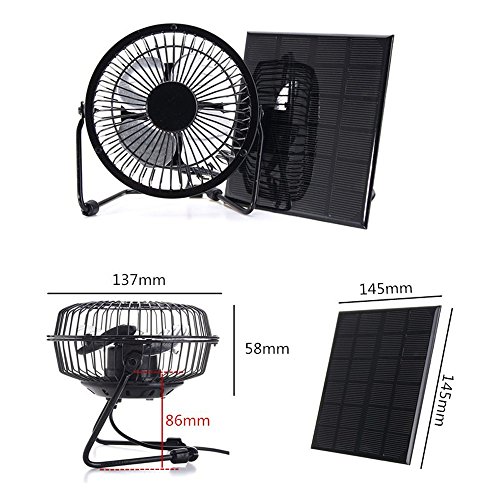 NUZAMAS 3W 6V Solar Panel Powered USB Mini Fan for Camping Caravan Yacht Greenhouse Dog House Chicken House Ventilator