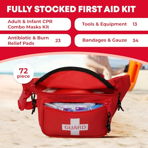 Ever Ready First Aid, Fanny Pack/Hip Pack, Fully Stocked First Aid Kit with Adult & Infant CPR Combo Masks (72 Piece Set)