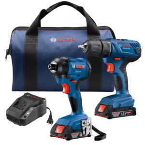 bosch 18v 2-tool combo kit with 1/2 in. compact drill/driver and 1/4 in. hex impact driver gxl18v-26b22