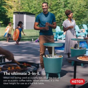 Keter Modern Cool Bar Outdoor Patio Furniture and Hot Tub Side Table with 7.5 Gallon Beer and Wine Cooler, Teal