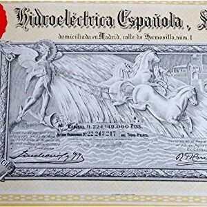 1907 ES SPAIN HYDROELECTIRC BOND w COUPONS (ENGRAVED 1907 ISSUED 1967) SELLS FOR $75 IN SPAIN! BUY NOW for $5! LMITED TIME AMAZON PROMO! 500 PESETAS Choice Uncirculated