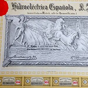 1907 ES SPAIN HYDROELECTIRC BOND w COUPONS (ENGRAVED 1907 ISSUED 1967) SELLS FOR $75 IN SPAIN! BUY NOW for $5! LMITED TIME AMAZON PROMO! 500 PESETAS Choice Uncirculated