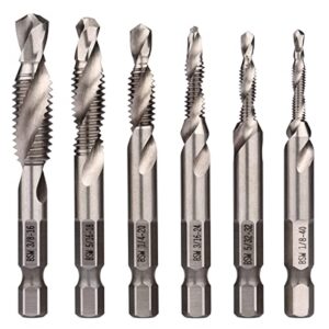 wolfride 6pcs 1/4-inch hex shank combination drill and tap bit set metal deburr countersink drill bit 1/8 inch-3/8 inch