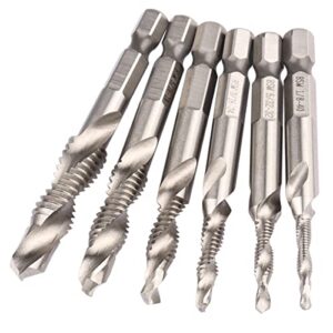 Wolfride 6Pcs 1/4-Inch Hex Shank Combination Drill and Tap Bit Set Metal Deburr Countersink Drill Bit 1/8 inch-3/8 inch