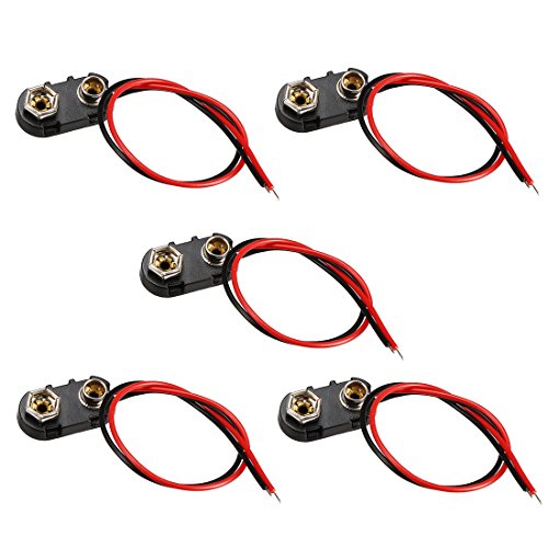 uxcell 5pcs DC 9V Battery Clip I-Type Buckle Connector Plastic Shell Lead Wire 15cm Long