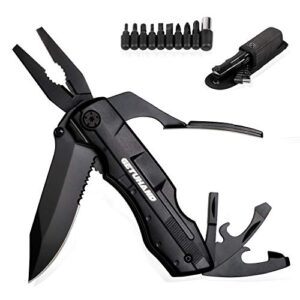 getuhand multitool pocket knife 8-in-1 multipurpose tool with folding knife pliers,sheath and bit set kit in durable black oxide stainless steel for hiker, hunter, solid reliable multipurpose knife