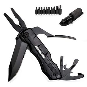 GETUHAND Multitool Pocket Knife 8-in-1 Multipurpose Tool with Folding Knife Pliers,Sheath and Bit Set Kit in Durable Black Oxide Stainless Steel for Hiker, Hunter, Solid Reliable Multipurpose Knife