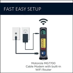 Motorola MG7700 Modem WiFi Router Combo with Power Boost | Approved by Comcast Xfinity, Cox and Spectrum | for Cable Plans Up to 800 Mbps | DOCSIS 3.0 + Gigabit Router