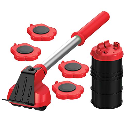 Heavy Duty Furniture Lifter with 4 Sliders for Easy Moving, Appliance Roller Suitable for Sofas, Couches and Refrigerators, Adjustable Height [Load Capacity: 660lbs Per Wheel], Red