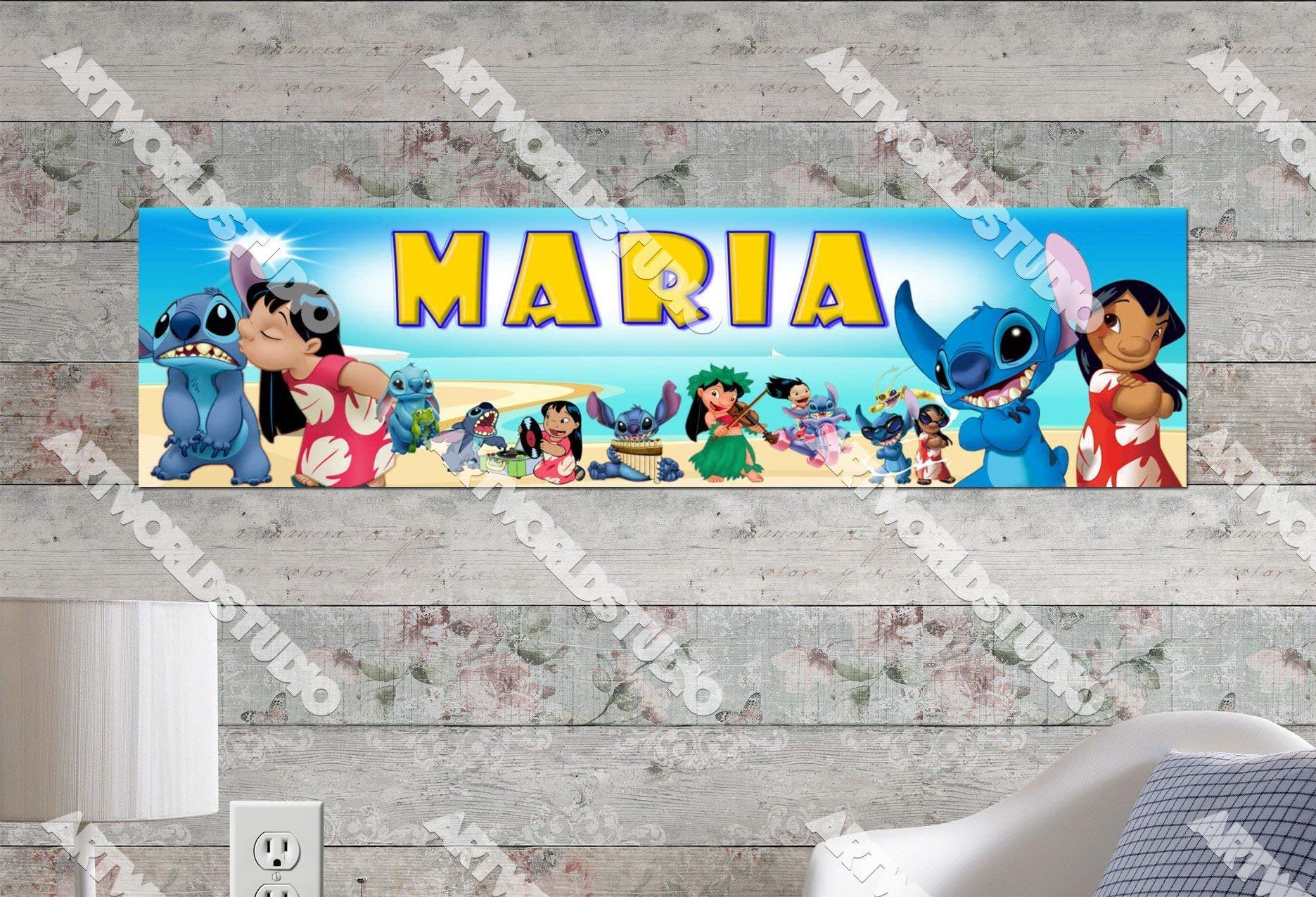 Lilo and Stitch - 8.5"x30" Personalized Name Poster, Customize With Your Child's Name, Birthday Party Banner