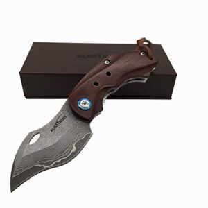albatross hgdk003 sharp damascus folding pocket knife with liner lock, yellow sandalwood handle, 6-inch, gifts/collections