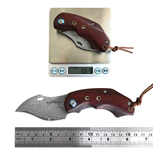 ALBATROSS HGDK003 Sharp Damascus Folding Pocket Knife with Liner Lock, Yellow Sandalwood Handle, 6-INCH, Gifts/Collections