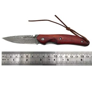 ALBATROSS HGDK004 Awesome EDC Damascus Pocket Folding Knife lanyard, Rosewood Handle, Gifts/Collections