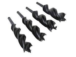 woodowl 4 piece set large bits with sizes 1-1/8", 1-1/4", 1-3/8" and 1-1/2" x 7-1/2” long ultra smooth tri cut auger hand brace boring bit ptee coated 09715 to 09719