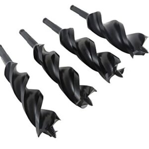 WoodOwl 4 Piece Set Large Bits with Sizes 1-1/8", 1-1/4", 1-3/8" and 1-1/2" x 7-1/2” Long Ultra Smooth Tri Cut Auger Hand Brace Boring Bit PTEE Coated 09715 to 09719