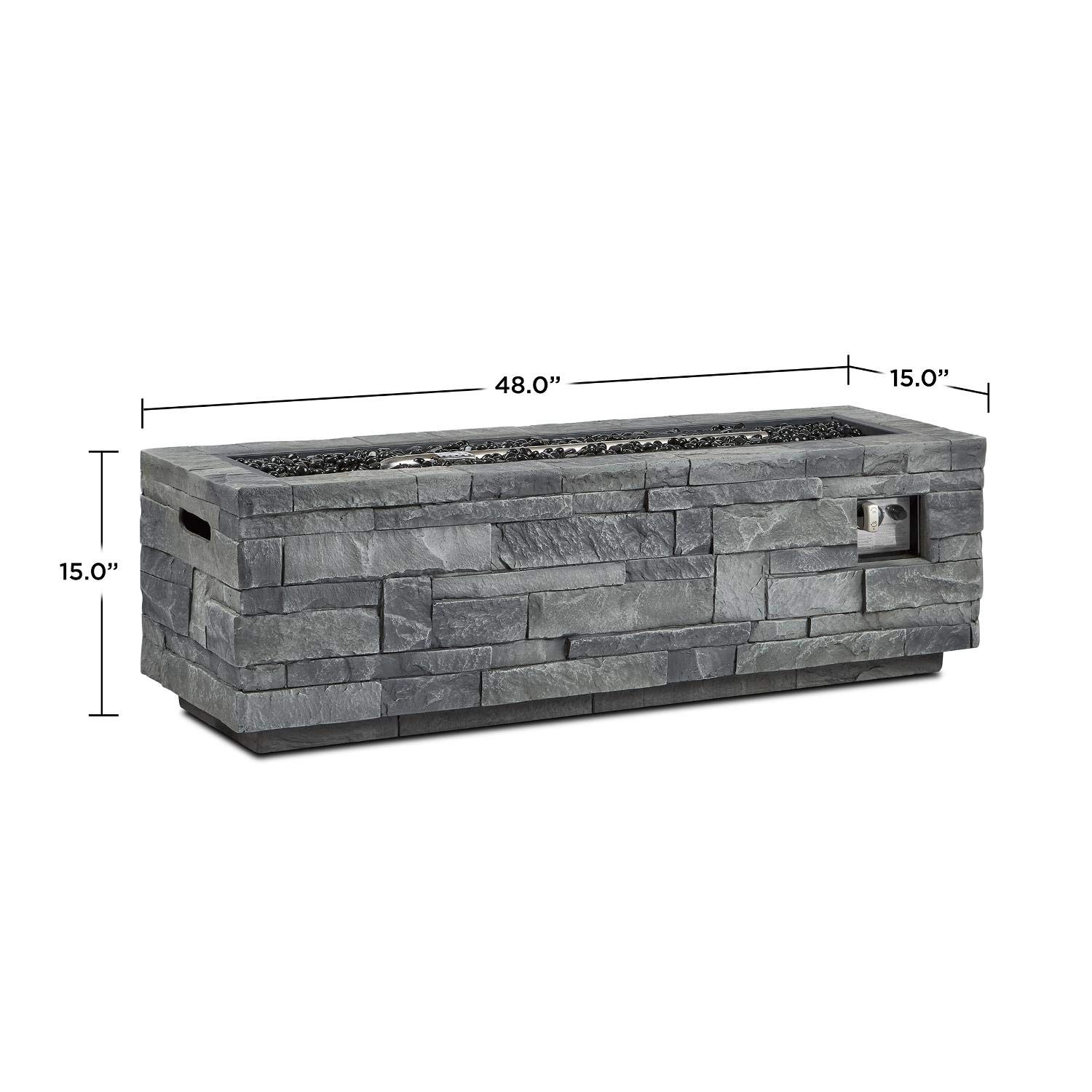 Real Flame CT0003LP-GLS Ledgestone Rectangle Fire Pit, Grey