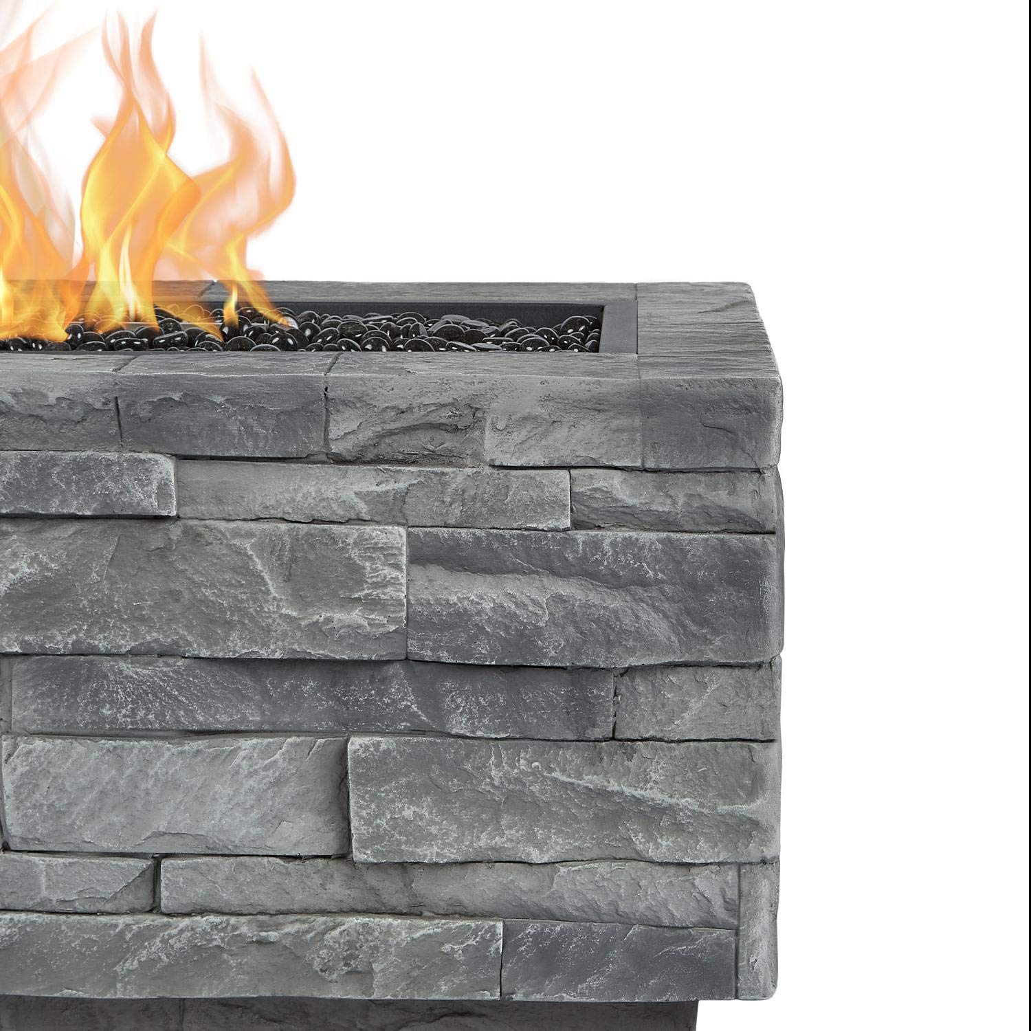 Real Flame CT0003LP-GLS Ledgestone Rectangle Fire Pit, Grey