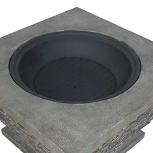 Christopher Knight Home Laraine Outdoor 32" Wood Burning Light-Weight Concrete Square Fire Pit, Grey