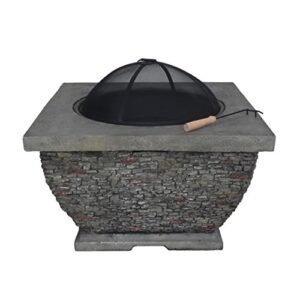 christopher knight home laraine outdoor 32" wood burning light-weight concrete square fire pit, grey