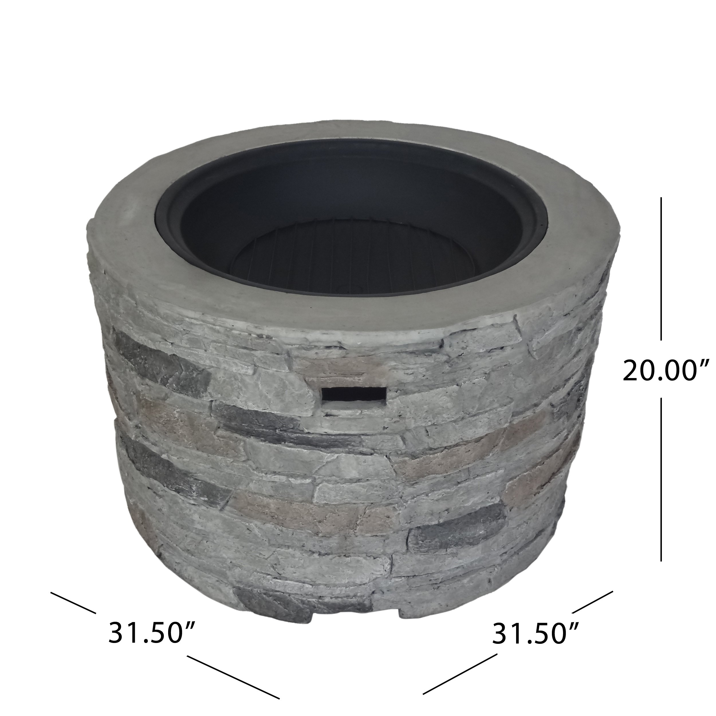 Christopher Knight Home Dione Outdoor 32" Wood Burning Light-Weight Concrete Round Fire Pit, Grey