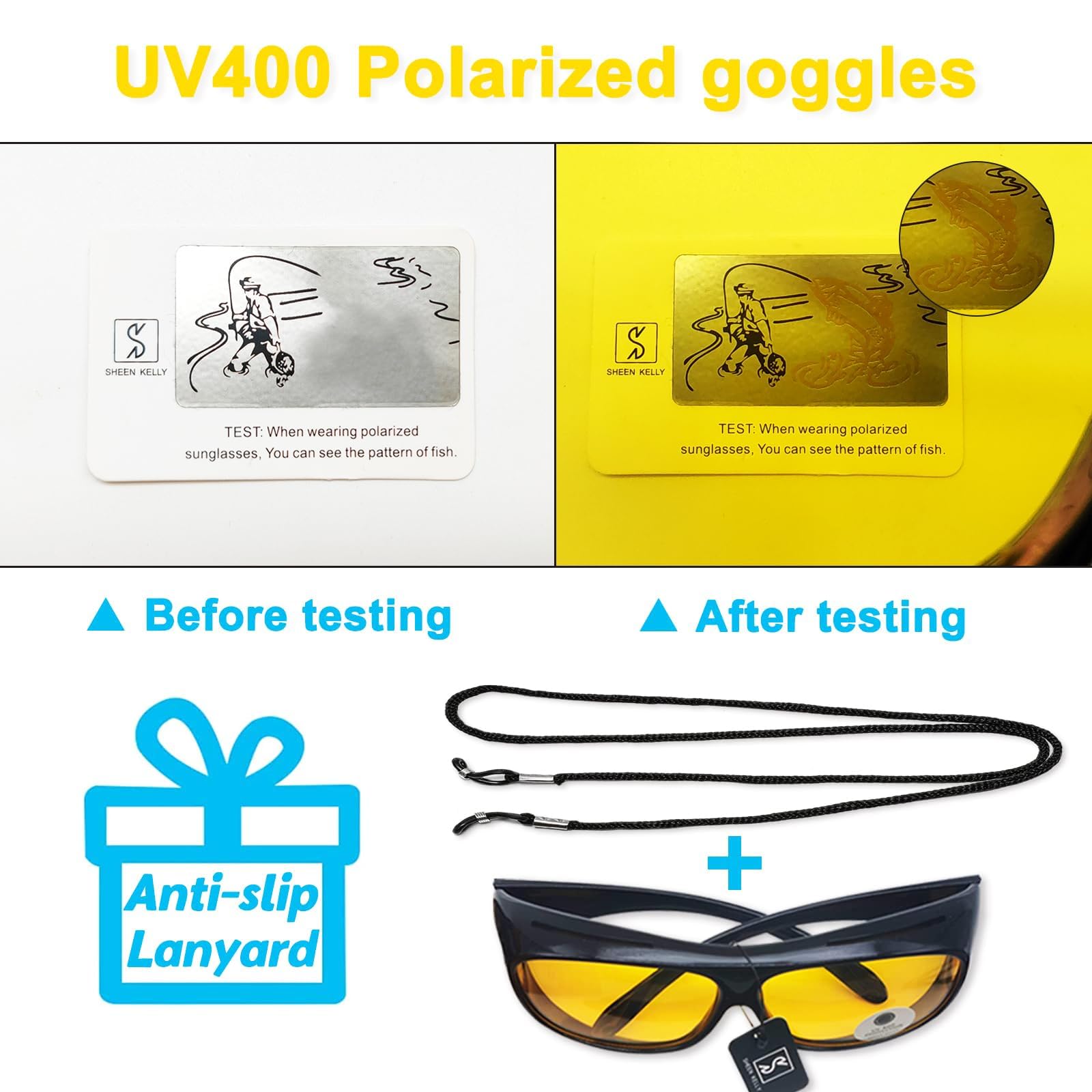 SHEEN KELLY Polarized Night Vision Glasses Driving Men Women Fit Over Prescription Eyewear Wrap Arounds Sunglasses Yellow Lens UV400