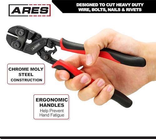 ARES 70664-8-Inch Mini Bolt Cutter - Chrome Moly Steel Construction & Induction Hardened Cutting Edges - Designed for Heavy Duty Wire, Bolt, Nail & Rivet Cutting