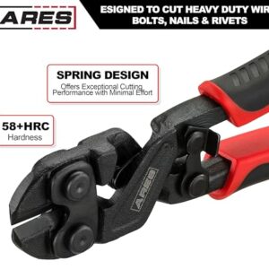 ARES 70664-8-Inch Mini Bolt Cutter - Chrome Moly Steel Construction & Induction Hardened Cutting Edges - Designed for Heavy Duty Wire, Bolt, Nail & Rivet Cutting