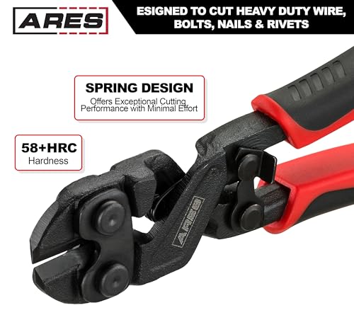 ARES 70664-8-Inch Mini Bolt Cutter - Chrome Moly Steel Construction & Induction Hardened Cutting Edges - Designed for Heavy Duty Wire, Bolt, Nail & Rivet Cutting