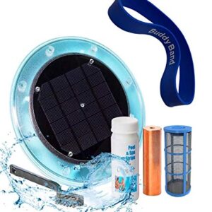 Original Solar Pool Ionizer | 85% Less Chlorine | Lifetime Replacement Program | Kill Algae in Pool | High Efficiency | Keeps Pool Cleaner and Clear | Clarifier | Free Buddy Band | Up to 35,000 Gal