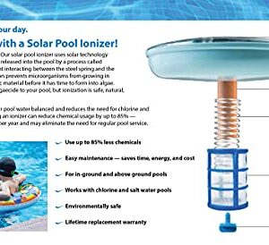 Original Solar Pool Ionizer | 85% Less Chlorine | Lifetime Replacement Program | Kill Algae in Pool | High Efficiency | Keeps Pool Cleaner and Clear | Clarifier | Free Buddy Band | Up to 35,000 Gal