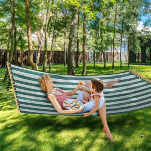 Patio Watcher 14 FT Quick Dry Hammock with Double Size Solid Wood Spreader Bar Outdoor Patio Yard Poolside Beach Hammock with Chains, Waterproof and UV Resistance, 2 Person 450 Pound Capacity