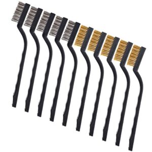 10 pieces small wire brush scratch brush (stainless steel + brass), curved handle masonry brush wire bristle for cleaning welding slag and rust