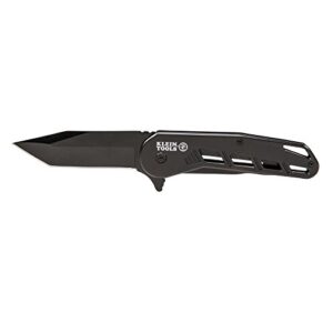 klein tools 44213 pocket knife, folding stainless steel tanto blade with bearing assist open and frame lock