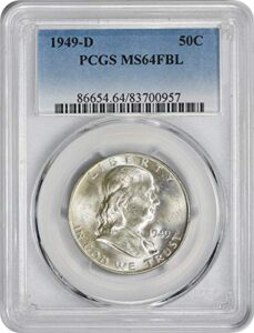 1949-d franklin half dollar, ms64fbl, pcgs