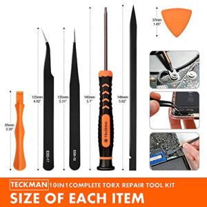 TECKMAN 10 in 1 Torx Screwdriver Set with T3 T4 T5 T6 T8 T10 Security Torx Bit & ESD Tweezers,Magnetic Screwdrivers Precision Repair Kit for Xbox,PS4,Macbook,Computer,Doorbell & Folding knife