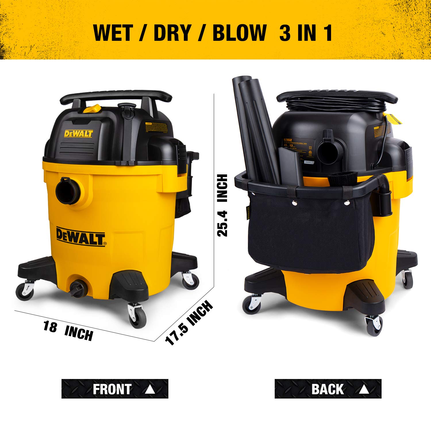 DeWALT 12 gallon Poly Wet/Dry Vac,Yellow,DXV12P