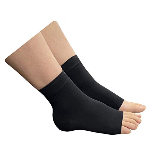 HealthyNees Extra Wide Ankle Big Feet 20-30 mmHg Compression Swelling Foot Pain Circulation Plus Size Sock Open Toe Sleeve (Black, Extra Wide Ankle 5XL)