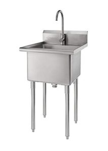 trinity ecostorage stainless steel freestanding single bowl utility sink for garage, laundry room, and restaurants, includes faucet, nsf certified, 49.2-inch by 21.5-inch by 24-inch, chrome