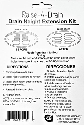 Drain Height Extension Kit, 3-3/8" Center-to-Center Screw Holes, 4" Diameter