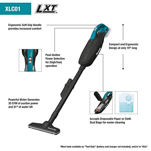 Makita XLC01ZB 18V LXT Lithium-Ion Cordless Vacuum, Tool Only