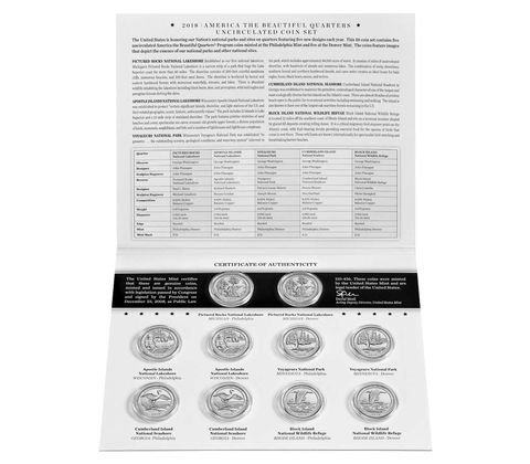 2018 P & D America the Beatiful Quarters Uncirculated Coin Set US Mint Packaged