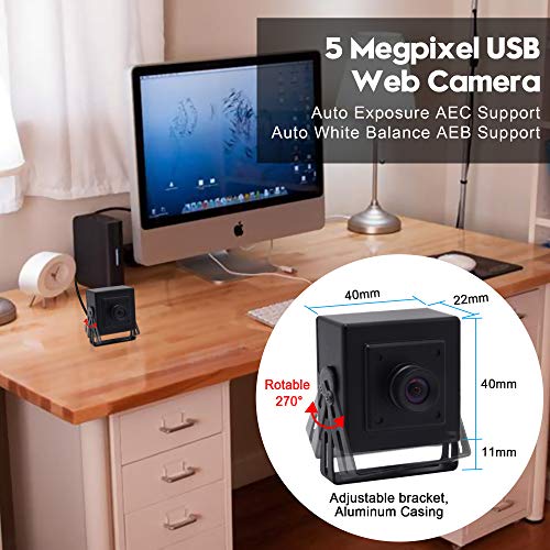 SVPRO 5 Megapixel USB Camera HD 2592x1944 Mini Webcam with Metal Case, Aptina MI5100 CMOS Portable USB Camera No Distorition Lens UVC OTG Web Camera for Computer