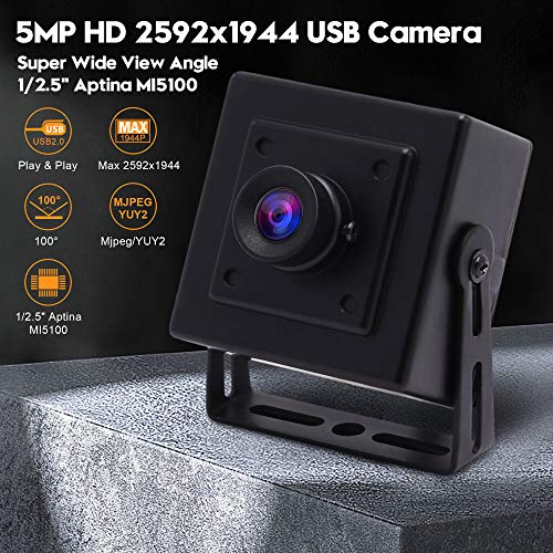 SVPRO 5 Megapixel USB Camera HD 2592x1944 Mini Webcam with Metal Case, Aptina MI5100 CMOS Portable USB Camera No Distorition Lens UVC OTG Web Camera for Computer