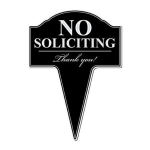 no soliciting aluminum yard sign with integrated stake, lawn sign, no solicitors metal sign, classy non-soliciting sign for home or business use 10x14